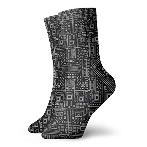 Sheho Unisex Evil Robot Circuit Board (Negro y Gris) Transpirable Fantasía Tobillo Correr Senderismo Calcetines-Calcetines deportivos deportivos de fin de semana Calcetines cortos de 30 cm