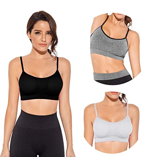 SHEKINI Sujetador Deportivo para Mujer Top con Relleno Extraíble sin Aros sin Cierre y Tirantes Regulables para Deporte de Impacto Bajo Pack de 3(XL,B)