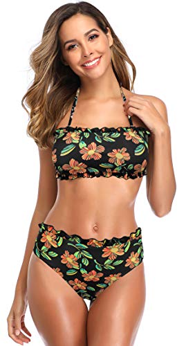 SHEKINI Traje de Ba?o de Mujer Corbata Colgando de Color Ropa de ba?o Arco Conjunto (M, Estampado Amarillo)