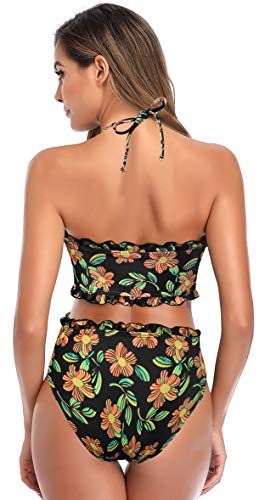 SHEKINI Traje de Ba?o de Mujer Corbata Colgando de Color Ropa de ba?o Arco Conjunto (M, Estampado Amarillo)