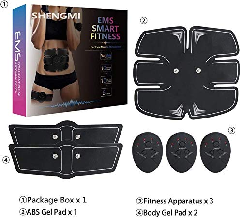 SHENGMI Electroestimulador Muscular Abdominales, EMS Estimulador Muscular Abdominales Cinturón, ABS Estimulador Muscular para Bdomen/Brazo/Piernas/Glúteos