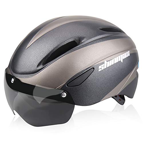 Shinmax Casco Bici Certificato CE, Casco Bici Adulto con Occhiali Magnetici Staccabili Visiera Shield for Hombres Mujeres Casco da Bicicletta Mountain & Road Regolabile Protezione Ski & Snowboard