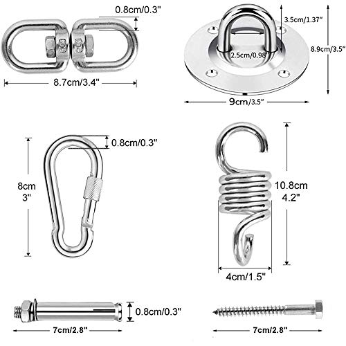 shirylzee Ganchos de Techo, Ganchos Techo Suspensión con Mosquetones y Tornillos, Profesional Acero Inoxidable Kit de Ganchos para Yoga Colgar Hamaca Columpio Sacos de Boxeo, Capacidad 350Kg