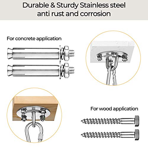 shirylzee Ganchos de Techo, Ganchos Techo Suspensión con Mosquetones y Tornillos, Profesional Acero Inoxidable Kit de Ganchos para Yoga Colgar Hamaca Columpio Sacos de Boxeo, Capacidad 350Kg shirylzee Ganchos de Techo, Ganchos Techo Suspensión con Mosquetones y Tornillos, Profesional Acero Inoxidable Kit de Ganchos para Yoga Colgar Hamaca Columpio Sacos de Boxeo, Capacidad 350Kg