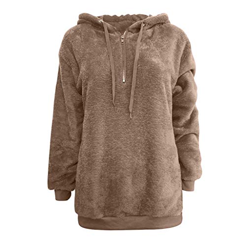 SHOBDW Liquidación Venta Mujer Sudadera con Capucha Suelta Tallas Grandes Jersey de Mujer Jersey otoño Invierno Manga Larga Remata Abrigo cálido (XL, Caqui)