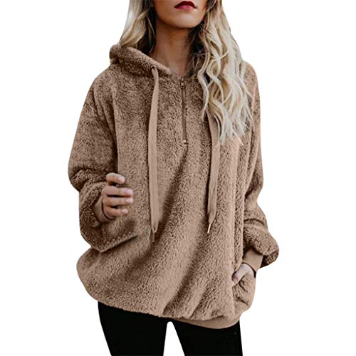 SHOBDW Liquidación Venta Mujer Sudadera con Capucha Suelta Tallas Grandes Jersey de Mujer Jersey otoño Invierno Manga Larga Remata Abrigo cálido (XL, Caqui)