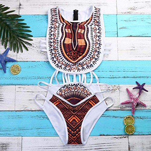 SHOBDW Mujer Africano de impresión Vintage Estilo étnico Bikini Conjunto de Traje de baño Push-up Sujetador Acolchado Beachwear (Blanco, S)