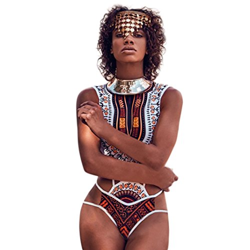 SHOBDW Mujer Africano de impresión Vintage Estilo étnico Bikini Conjunto de Traje de baño Push-up Sujetador Acolchado Beachwear (Blanco, S)