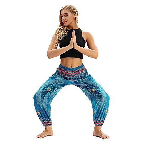 SHOBDW Mujer Hombre Pantalón Capri Moda Casual Suelta Elástica Cintura Pantalones Deportivos Hippy Pantalones de Yoga Baggy Colorido Aladdin Boho Harem(Azul Cielo)