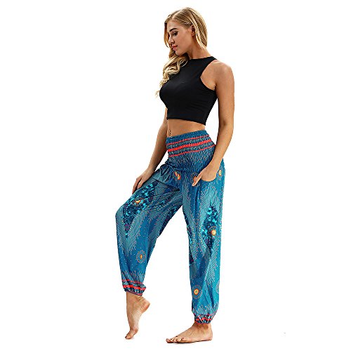 SHOBDW Mujer Hombre Pantalón Capri Moda Casual Suelta Elástica Cintura Pantalones Deportivos Hippy Pantalones de Yoga Baggy Colorido Aladdin Boho Harem(Azul Cielo)