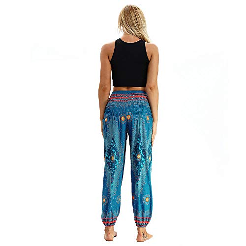 SHOBDW Mujer Hombre Pantalón Capri Moda Casual Suelta Elástica Cintura Pantalones Deportivos Hippy Pantalones de Yoga Baggy Colorido Aladdin Boho Harem(Azul Cielo)