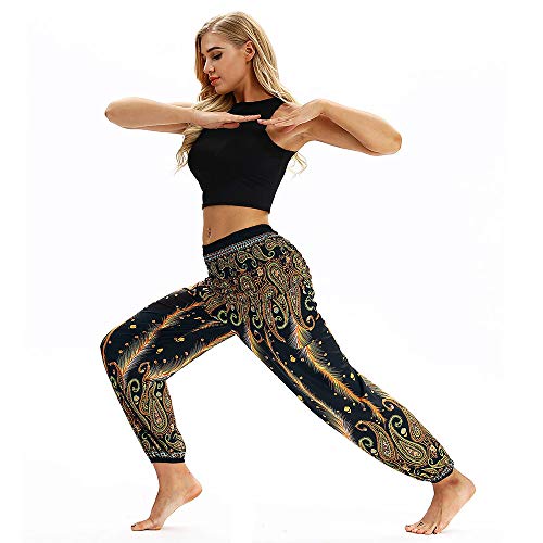 SHOBDW Mujer Hombre Pantalón Capri Moda Casual Suelta Elástica Cintura Pantalones Deportivos Hippy Pantalones de Yoga Baggy Colorido Aladdin Boho Harem(Amarillo)