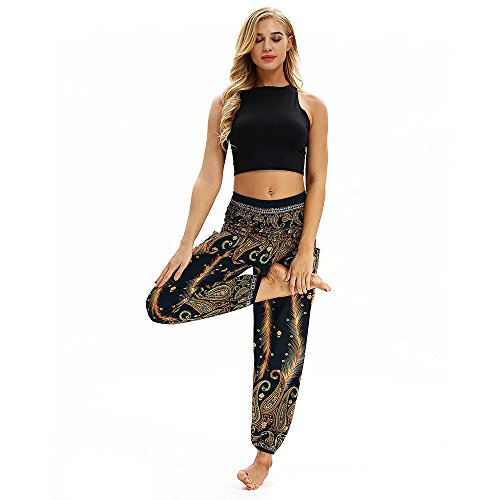 SHOBDW Mujer Hombre Pantalón Capri Moda Casual Suelta Elástica Cintura Pantalones Deportivos Hippy Pantalones de Yoga Baggy Colorido Aladdin Boho Harem(Amarillo)