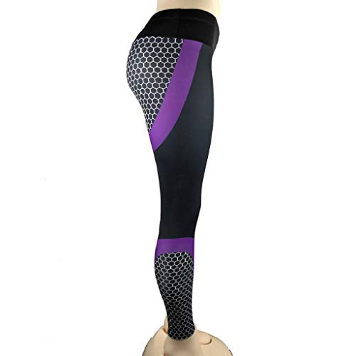 SHOBDW Mujeres Athletic Impresión 3D Cintura Alta Estiramiento Yoga Flaco Gimnasio Fitness Medias para Correr Entrenamiento Deportivo Pantalones recortados Entrenamiento Capri Leggings(PúRpura,M)