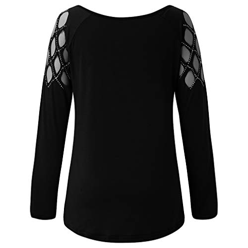 SHOBDW Mujeres Camisetas de Manga Larga Tallas Grandes Cuello en V sólido Camisa de Manga Larga Moda Casual Primavera Otoño Blusa Blusas Sueltas Diseño Cruzado Delantero Camiseta(Negro,M)