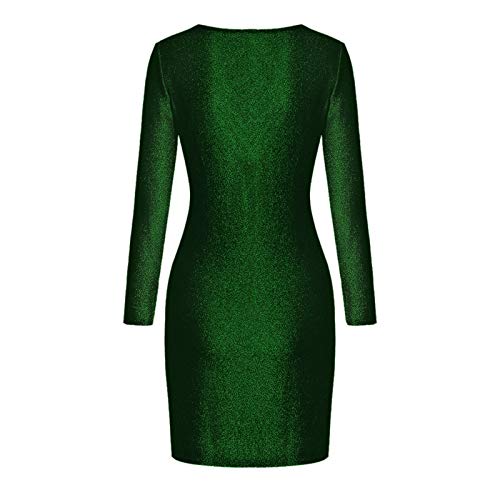 SHOBDW Mujeres de Manga Larga sólido Arco Casual Bolsillo Elegante Verano Ladies Club Fiesta de Noche Mini Vestido(Verde,M)