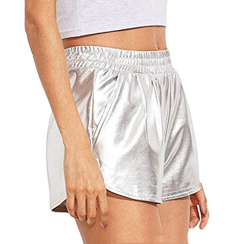 SHOBDW Mujeres de Moda elásticos de Cintura Alta Yoga Pantalones Deportivos Sexy Pantalones Cortos Delgados Brillantes Pantalones metálicos Polainas (M, Plata) SHOBDW Mujeres de Moda elásticos de Cintura Alta Yoga Pantalones Deportivos Sexy Pantalones Cortos Delgados Brillantes Pantalones metálicos Polainas (M, Plata)