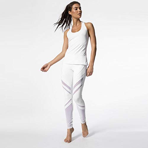 SHOBDW Mujeres Entrenamiento Yoga Pantalones Sólido Cintura Alta Deportes Gimnasio Correr Medias Estiramiento Flaco Push Up Fitness Capri Leggings Pantalones Deportivos(Blanco,S)