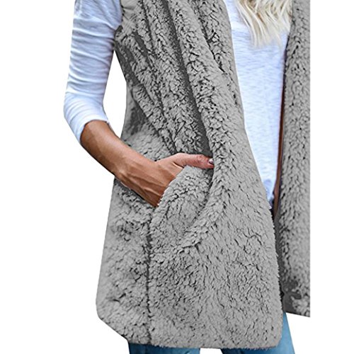 SHOBDW Mujeres Invierno cálido Chaleco Piel sintética Zip hasta Sherpa Chaqueta Sudadera con Capucha Ropa Casual Abrigo (Gris, M)