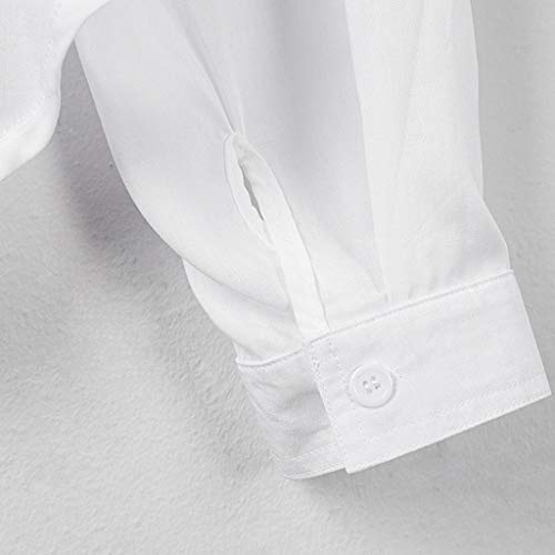 SHOBDW Mujeres V Cuello Blusa Pura Atractiva Grandes Suaves OL Ladies Sueltas Camisas de Bolsillo Tallas Tops Camisa de Manga Larga(Blanco,M)