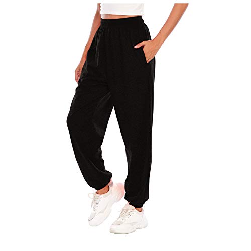 SHOBDW Pantalones de Mujers Tallas Grandes, Anchos con lanura Abocinado Anchos Pierna Cintura elástica de Cintura Alta Pantalones de Mujer (2XL, Negro)