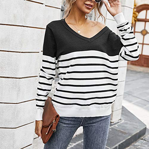 SHOBDW Separación Mujer Camiseta Manga Larga Labor de Retazos Blusa Tops otoño Invierno Ropa (S, Negro)