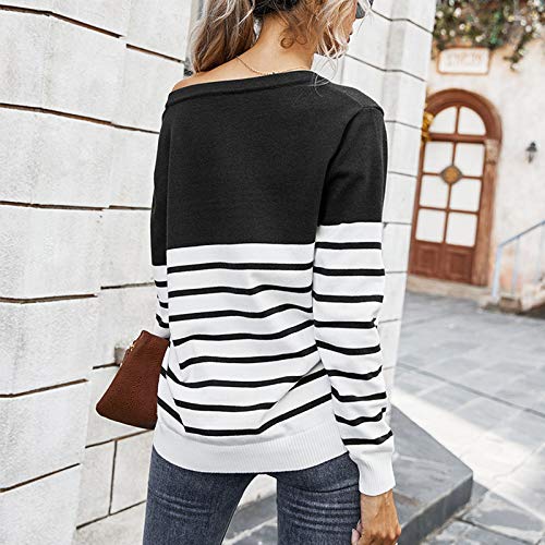 SHOBDW Separación Mujer Camiseta Manga Larga Labor de Retazos Blusa Tops otoño Invierno Ropa (S, Negro)