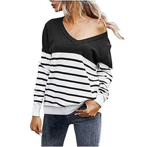 SHOBDW Separación Mujer Camiseta Manga Larga Labor de Retazos Blusa Tops otoño Invierno Ropa (S, Negro)