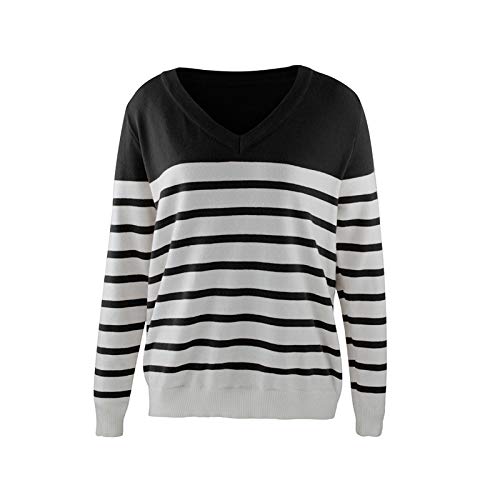 SHOBDW Separación Mujer Camiseta Manga Larga Labor de Retazos Blusa Tops otoño Invierno Ropa (S, Negro)