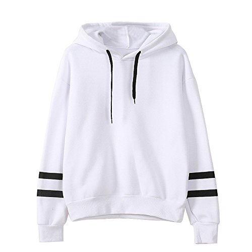 SHOBDW Sudadera Moda Mujer Suave Elegante Sexy Print Lindo o-Cuello Puro Otoño Invierno Sudadera con Capucha de Manga Larga(Blanco,L)