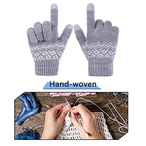 SHOLOV Guantes de invierño para Hombre, Mujer, Guatnes Tacticos Calientes de Pantalla Táctil, Guantes Termicos Para el Clima frío al Aire Libre, Guantes de Conducir Antiviento Regalo Ideal(Flor-Gris)