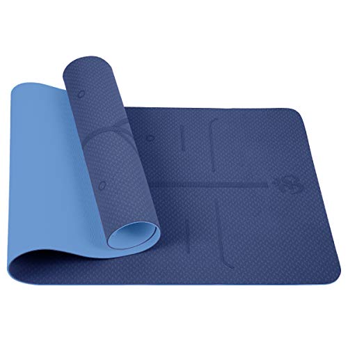 shownicer Esterilla Yoga Antideslizante, TPE Colchoneta de Yoga Deporte Pilates Fitness Ejercicios Entrenamiento, Eco Yoga Mat 6MM Gruesa, Alfombrilla con Bolsa de Transporte & Correa (181x61x0,6cm)