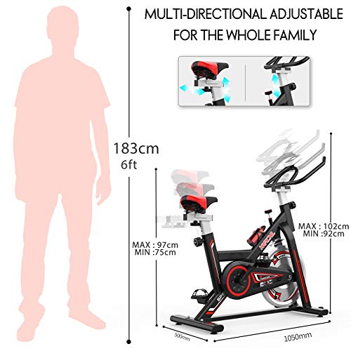 SHUOQI Bicicleta estáticas para Fitness, Bici de Spinning, Calidad Profesional, Rueda de inercia bidireccional,Transmisión por Cadena Fija,Asiento Ajustable, Pantalla LCD