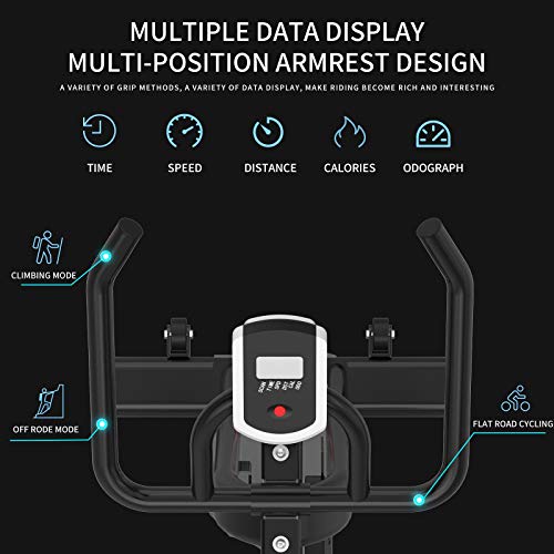 SHUOQI Bicicleta estáticas para Fitness, Bici de Spinning, Calidad Profesional, Rueda de inercia bidireccional,Transmisión por Cadena Fija,Asiento Ajustable, Pantalla LCD