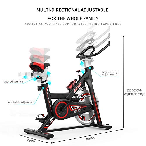 SHUOQI Bicicleta estáticas para Fitness, Bici de Spinning, Calidad Profesional, Rueda de inercia bidireccional,Transmisión por Cadena Fija,Asiento Ajustable, Pantalla LCD