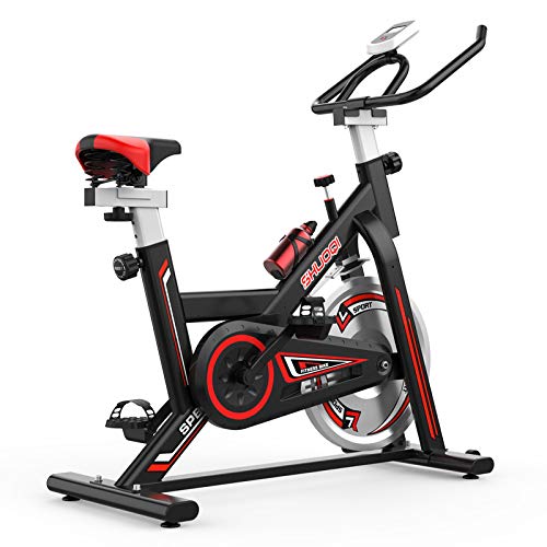 SHUOQI Bicicleta estáticas para Fitness, Bici de Spinning, Calidad Profesional, Rueda de inercia bidireccional,Transmisión por Cadena Fija,Asiento Ajustable, Pantalla LCD