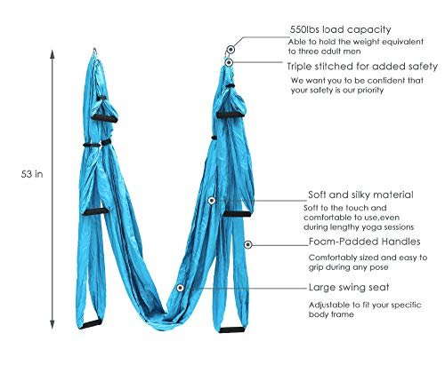 SHYSBV Juego De Hamacas De Yoga Aéreo Antigravedad Cinturón De Yoga Multifunción Herramienta De Inversión De Yoga Voladora con Bolsa De Transporte-02-Azul Oscuro