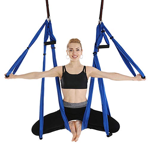 SHYSBV Juego De Hamacas De Yoga Aéreo Antigravedad Cinturón De Yoga Multifunción Herramienta De Inversión De Yoga Voladora con Bolsa De Transporte-02-Azul Oscuro