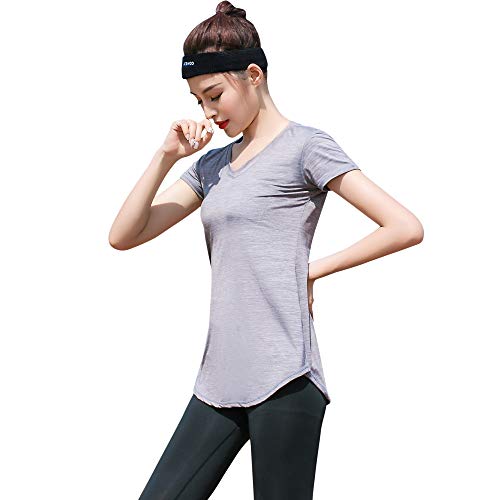 Sidiou Group Camiseta de yoga con protección UV UPF 50+, de secado rápido, para mujer, elástica, de manga corta, para entrenamiento, yoga, para mujer