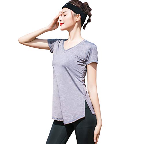 Sidiou Group Camiseta de yoga con protección UV UPF 50+, de secado rápido, para mujer, elástica, de manga corta, para entrenamiento, yoga, para mujer