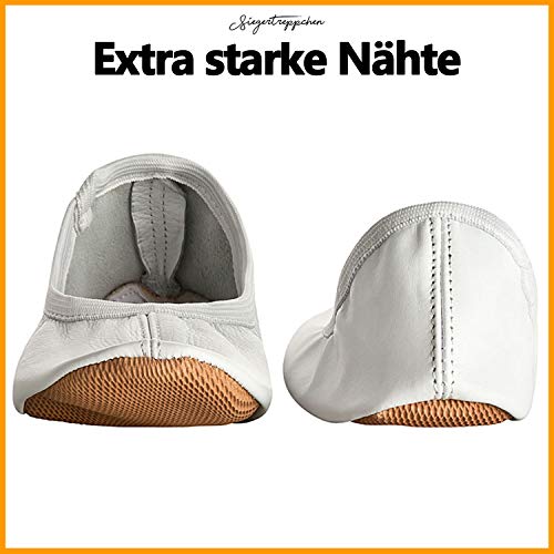 Siegertreppchen® Zapatillas deportivas de piel (talla 26-40), color blanco, zapatillas de gimnasia para niños y adultos, zapatillas de ballet transpirables y antideslizantes, color Blanco, talla 33 EU Siegertreppchen® Zapatillas deportivas de piel (talla 26-40), color blanco, zapatillas de gimnasia para niños y adultos, zapatillas de ballet transpirables y antideslizantes, color Blanco, talla 33 EU