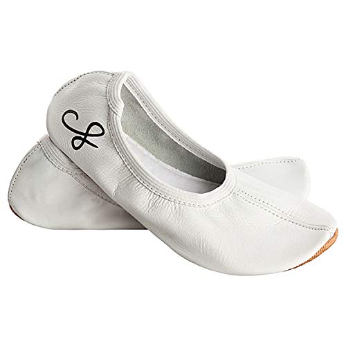 Siegertreppchen® Zapatillas deportivas de piel (talla 26-40), color blanco, zapatillas de gimnasia para niños y adultos, zapatillas de ballet transpirables y antideslizantes, color Blanco, talla 33 EU