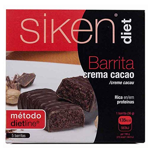 SIKEN DIET - Snack, barrita, sabor crema de cacao, caja 5 Uds