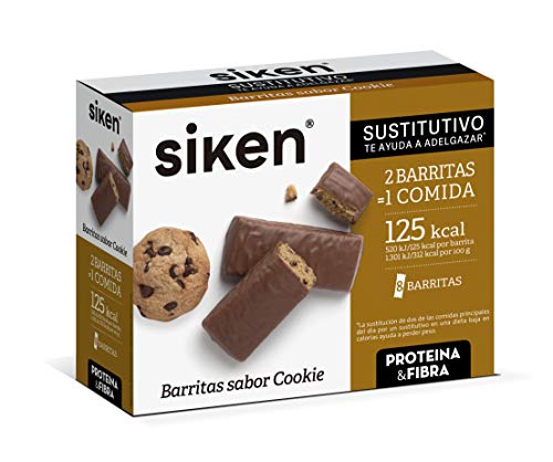 SIKEN SUSTITUTIVO- Barritas Sustitutivas, 1 barrita sustituye 1 comida, Sabor Cookie, Caja 8 Unidades