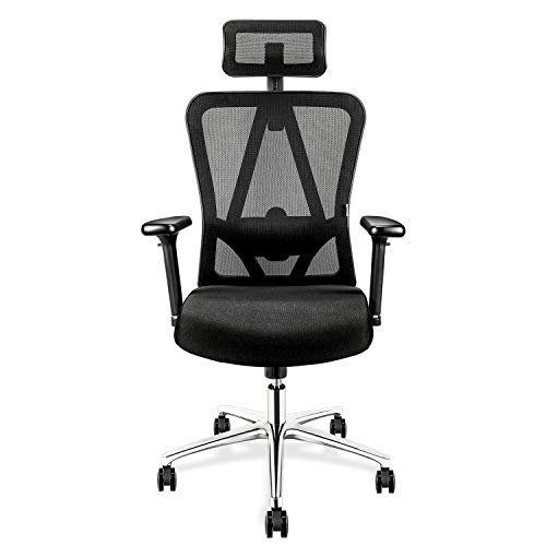 Silla de oficina, MFAVOUR Silla Ergonómica con reposacabezas/apoyabrazos ajustables y soporte lumbar, una mejor protección de la columna para personas sedentarias, Carga máx. 150kg/330lb