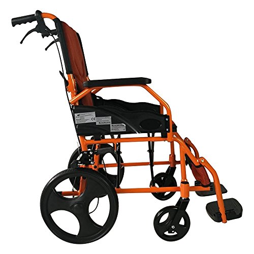 Silla de ruedas ligera | reposapiés, respaldo y reposabrazos acolchados | naranja | Pirámide | Mobiclinic ancho de asiento 40 cm