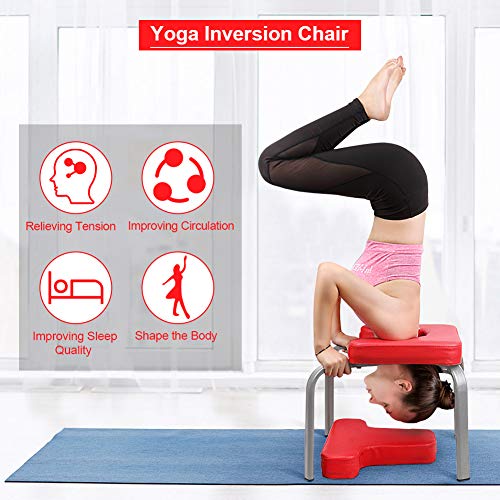 Silla de yoga Silla de inversión Taburete, Banco de reposacabezas Soporte de cabeza Taburete de ejercicios Banco de entrenamiento de inversión de yoga, Silla de yoga con cojín acolchado grueso para