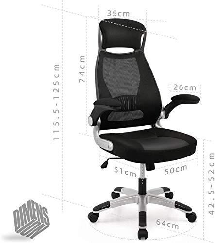 Silla ergonómica para computadora de Oficina Silla   giratoria de Malla con Respaldo Alto Silla de   Escritorio Acolchada con Brazos Plegables y   Soporte para la Cabeza amp