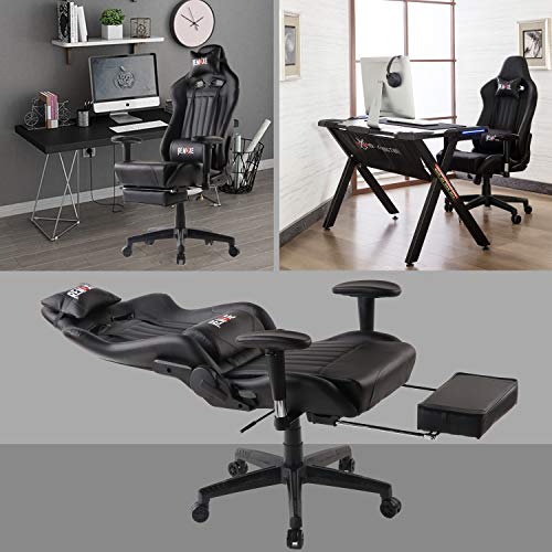 Silla para juegos de PC con reposapiés - Silla reclinable ajustable con respaldo alto y respaldo alto para oficina en casa con reposacabezas y soporte lumbar para masaje. Silla estilo PC(Negro) Silla para juegos de PC con reposapiés - Silla reclinable ajustable con respaldo alto y respaldo alto para oficina en casa con reposacabezas y soporte lumbar para masaje. Silla estilo PC(Negro)