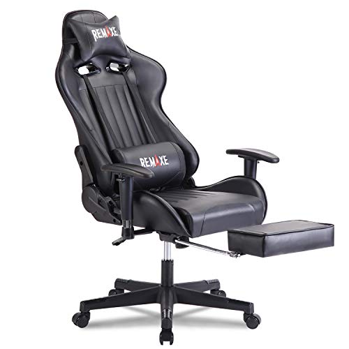 Silla para juegos de PC con reposapiés - Silla reclinable ajustable con respaldo alto y respaldo alto para oficina en casa con reposacabezas y soporte lumbar para masaje. Silla estilo PC(Negro)